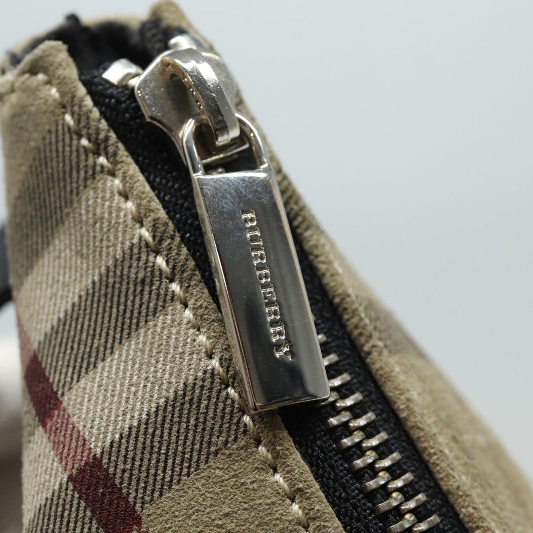 Burberry Nova Check Shoulder Bag Suede Beige Black Auth 78849