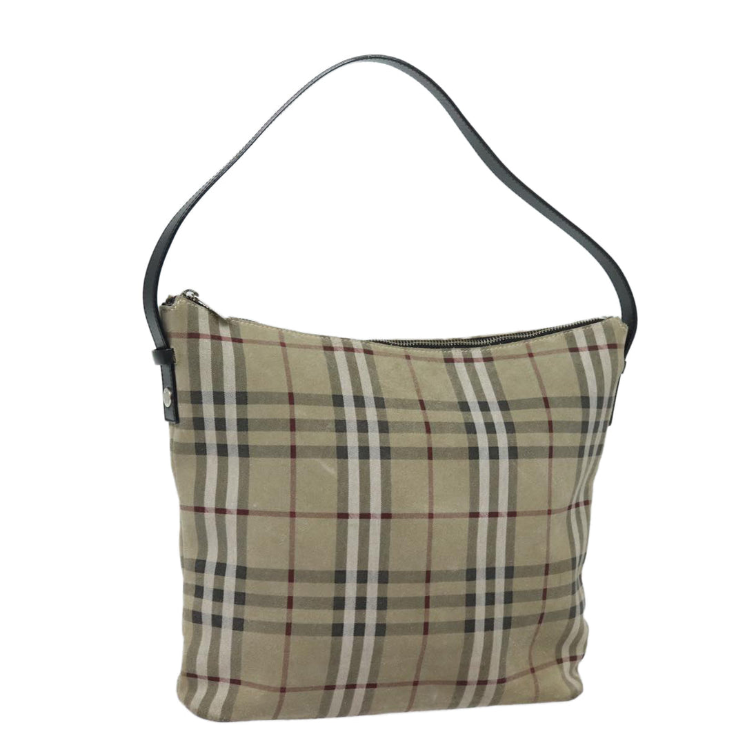 Burberry Nova Check Shoulder Bag Suede Beige Black Auth 78849
