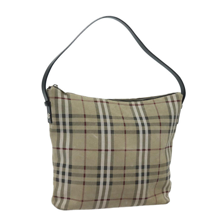 Burberry Nova Check Shoulder Bag Suede Beige Black Auth 78849