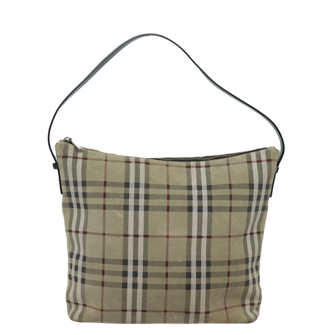 Burberry Nova Check Shoulder Bag Suede Beige Black Auth 78849