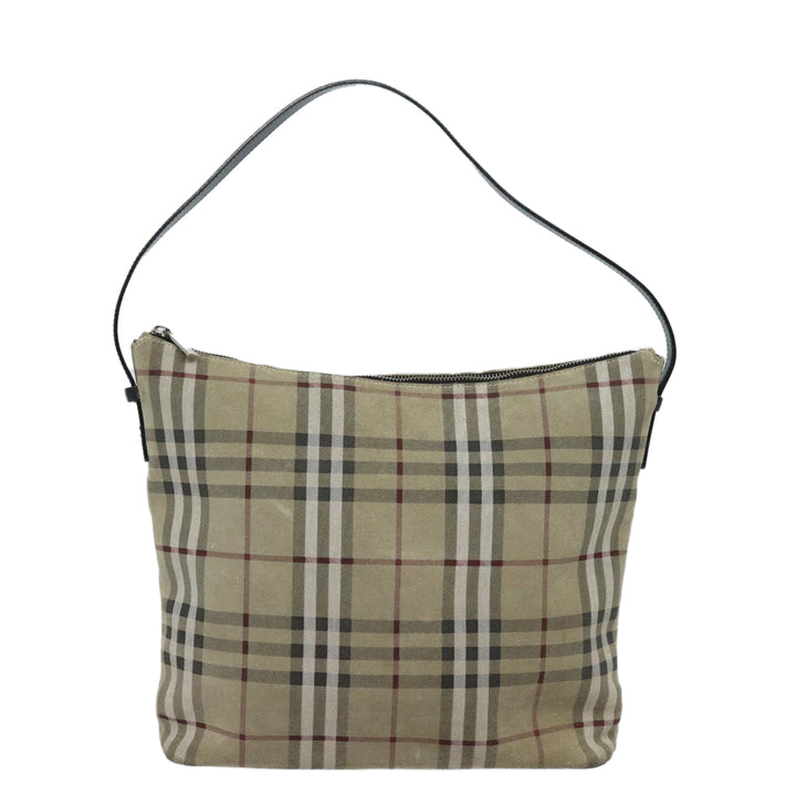 Burberry Nova Check Shoulder Bag Suede Beige Black Auth 78849