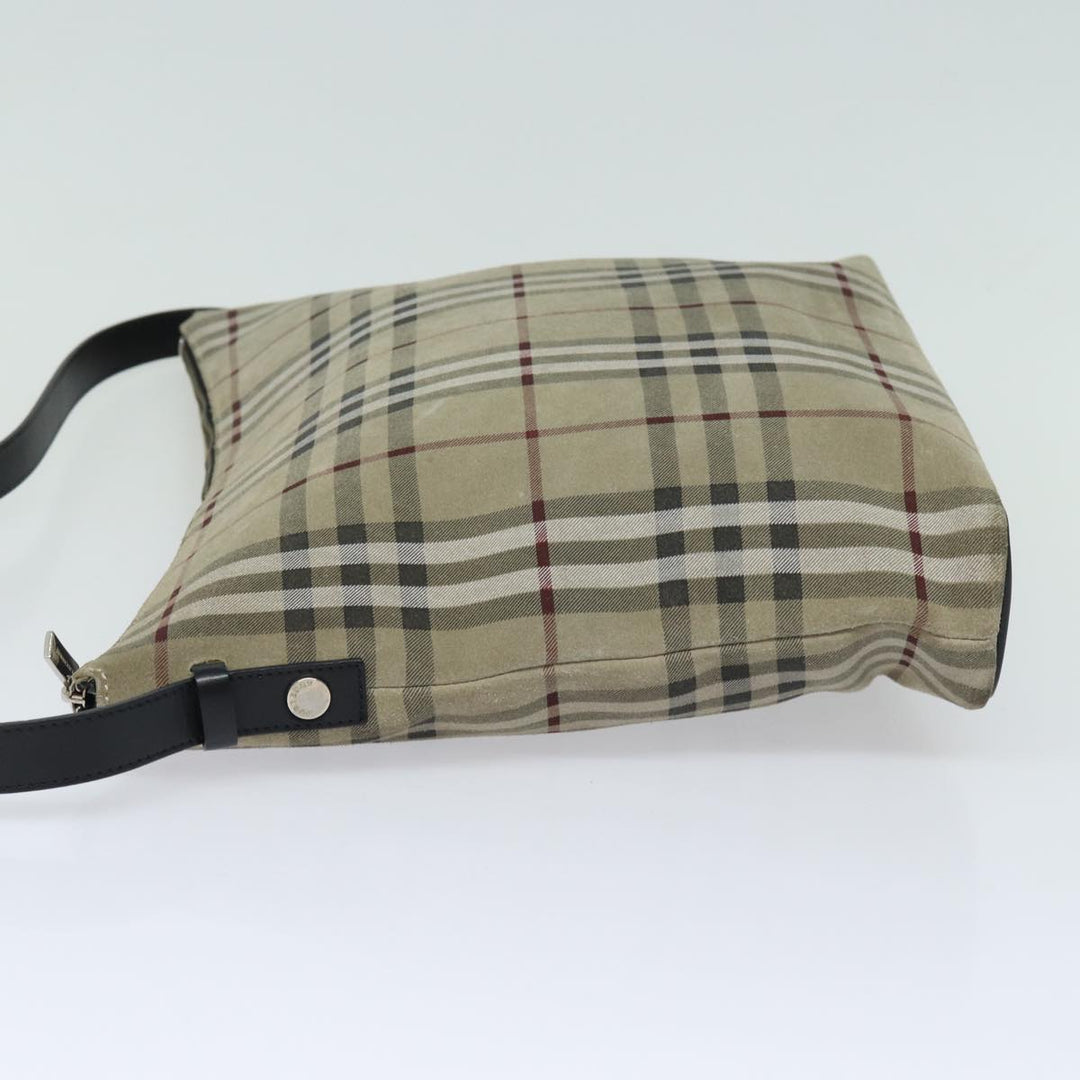Burberry Nova Check Shoulder Bag Suede Beige Black Auth 78849
