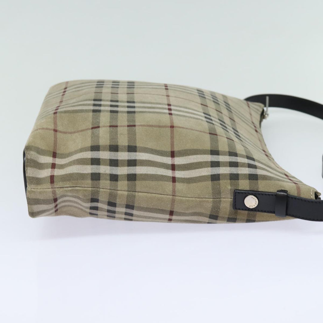 Burberry Nova Check Shoulder Bag Suede Beige Black Auth 78849