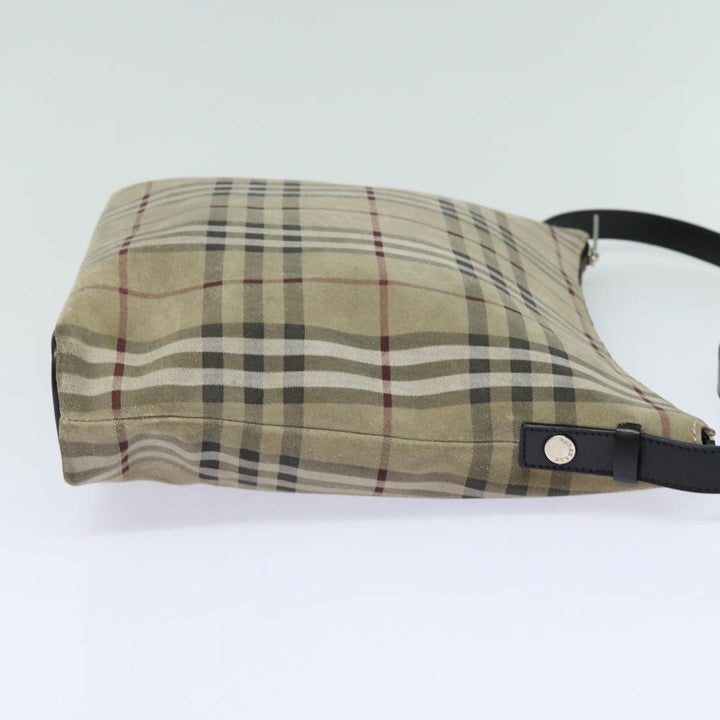 Burberry Nova Check Shoulder Bag Suede Beige Black Auth 78849