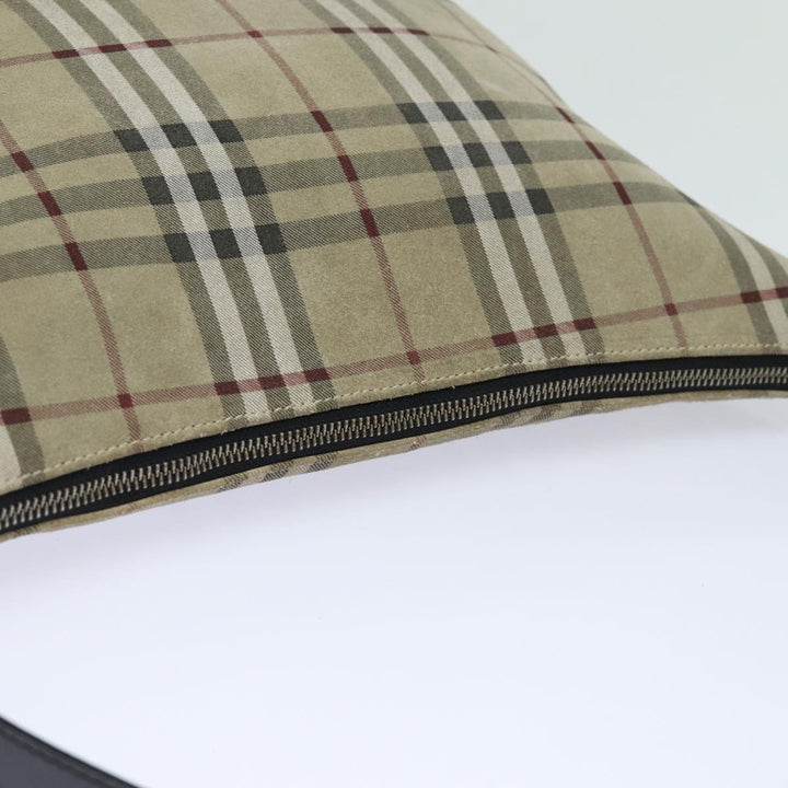 Burberry Nova Check Shoulder Bag Suede Beige Black Auth 78849