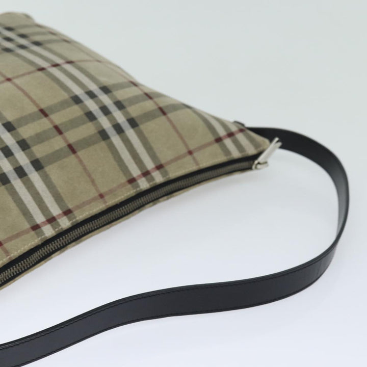 Burberry Nova Check Shoulder Bag Suede Beige Black Auth 78849