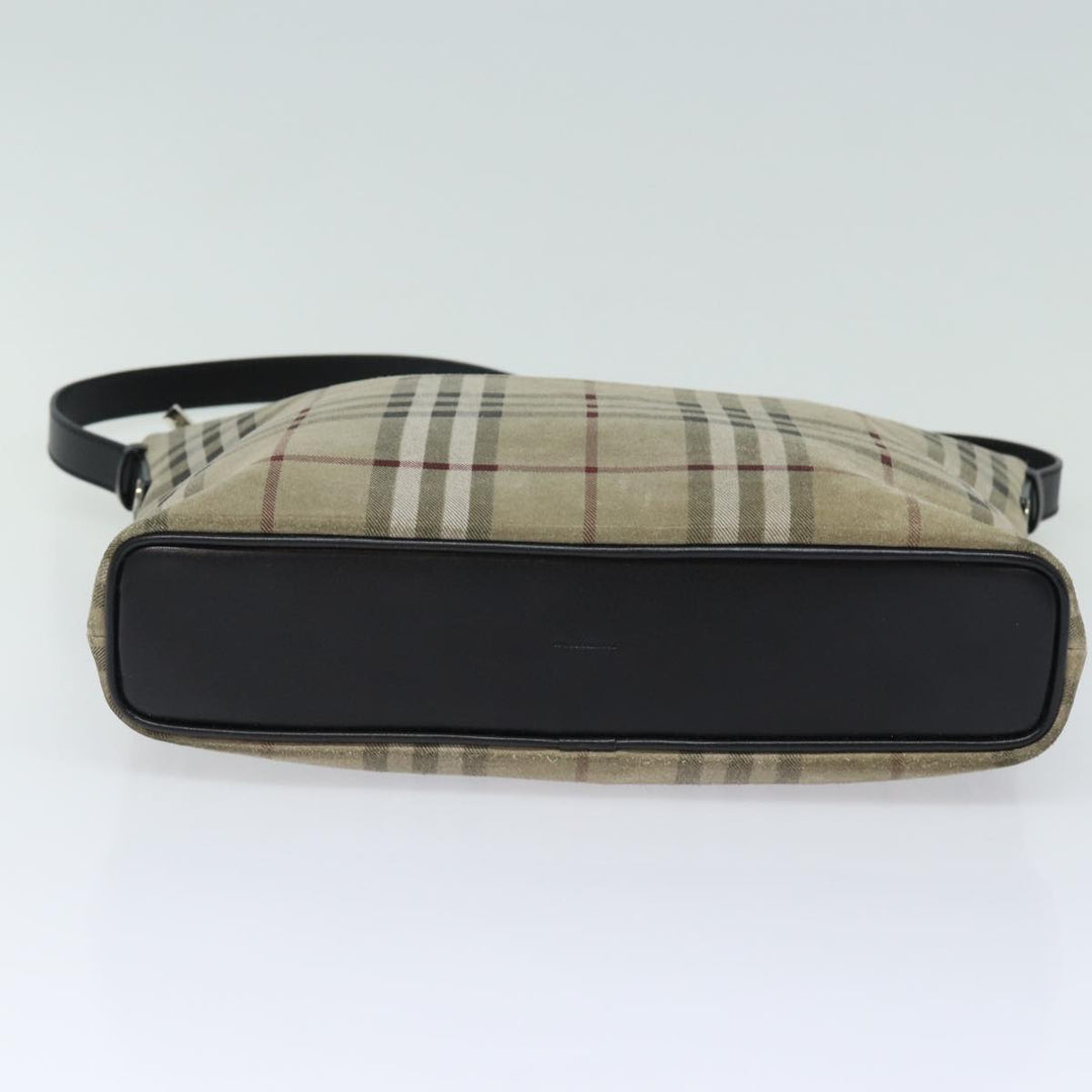 Burberry Nova Check Shoulder Bag Suede Beige Black Auth 78849