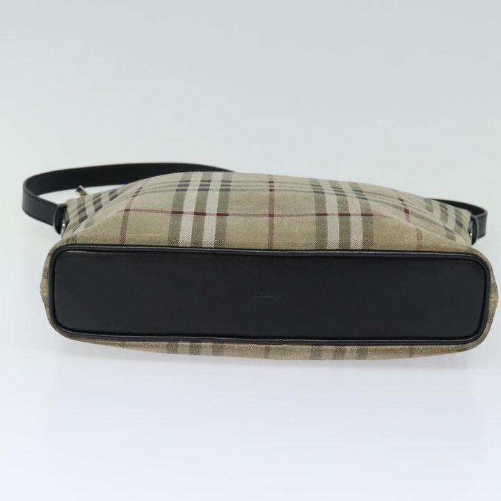 Burberry Nova Check Shoulder Bag Suede Beige Black Auth 78849