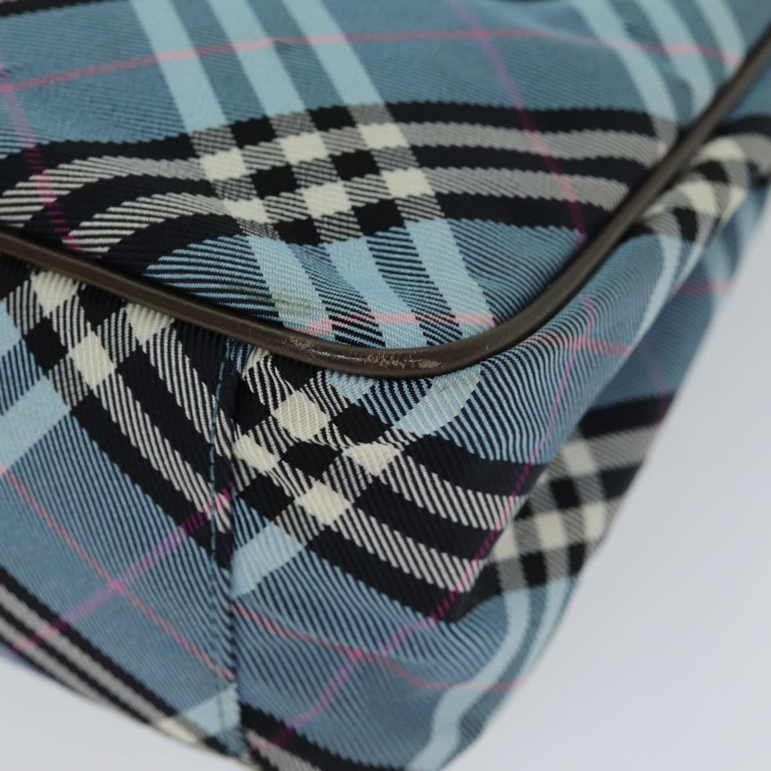 Burberry Nova Check Blue Label Hand Bag Nylon Light Blue Brown Auth 78854