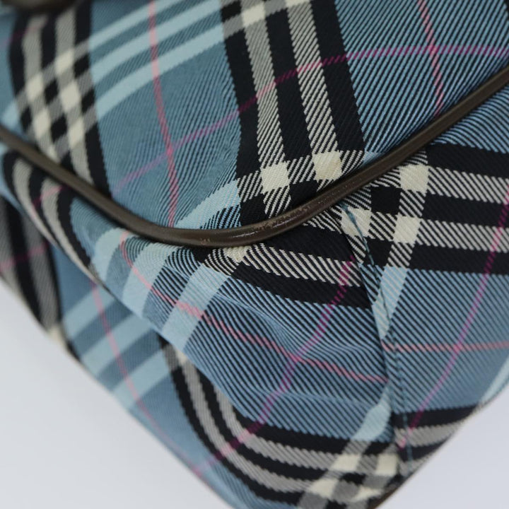 Burberry Nova Check Blue Label Hand Bag Nylon Light Blue Brown Auth 78854