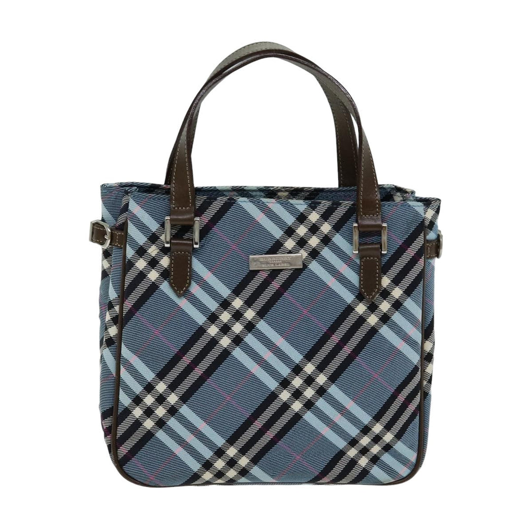 Burberry Nova Check Blue Label Hand Bag Nylon Light Blue Brown Auth 78854