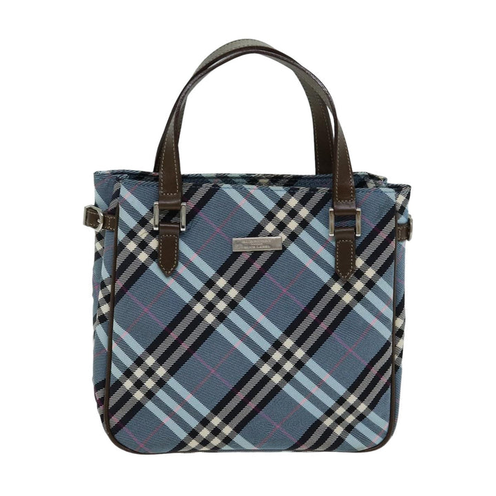 Burberry Nova Check Blue Label Hand Bag Nylon Light Blue Brown Auth 78854