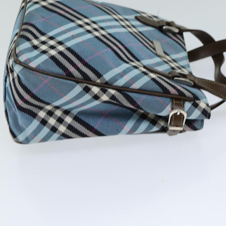 Burberry Nova Check Blue Label Hand Bag Nylon Light Blue Brown Auth 78854