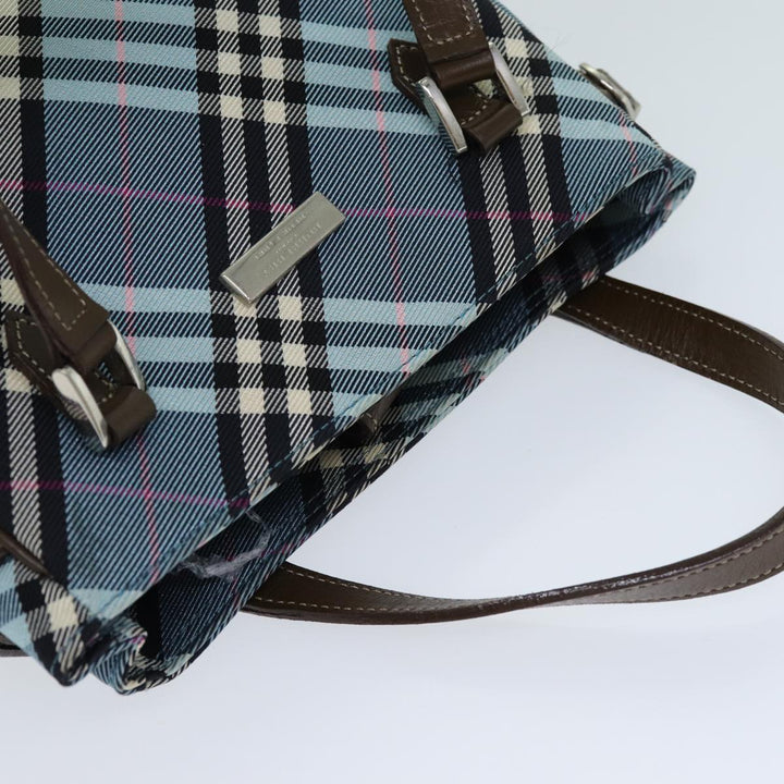 Burberry Nova Check Blue Label Hand Bag Nylon Light Blue Brown Auth 78854