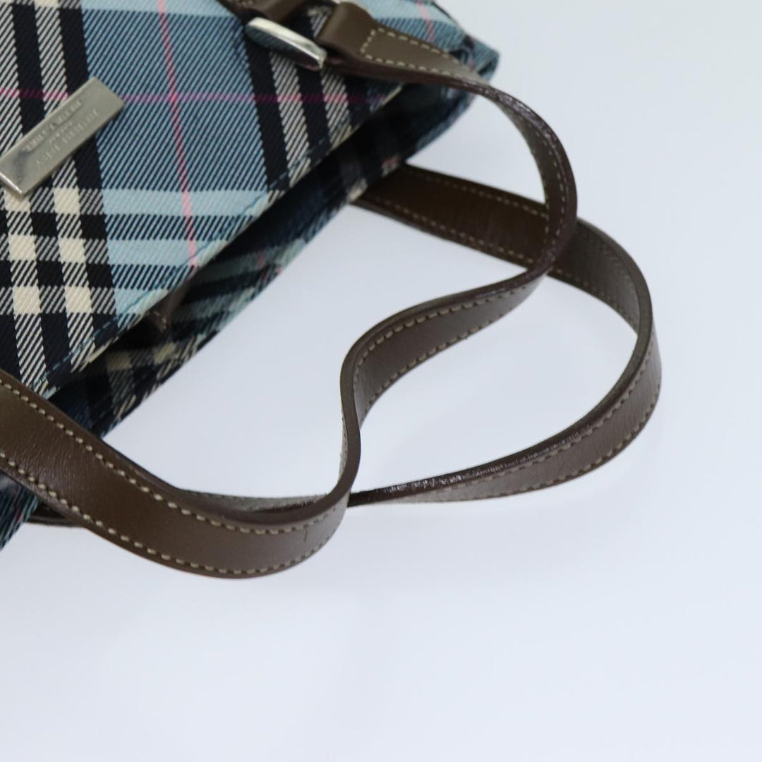 Burberry Nova Check Blue Label Hand Bag Nylon Light Blue Brown Auth 78854