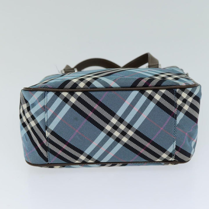 Burberry Nova Check Blue Label Hand Bag Nylon Light Blue Brown Auth 78854
