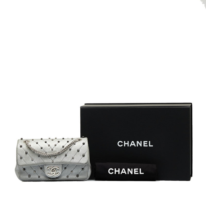 Top Quality Chanel V Stitch Cocomark Chain Shoulder Bag Silver Leather