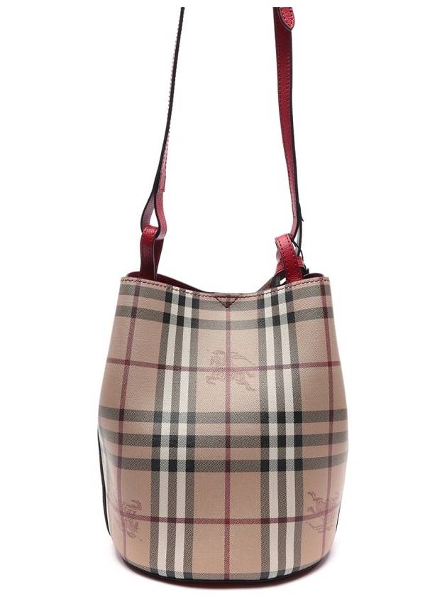 Burberry Haymarket Lawn Check Strap Bucket Bag Red
