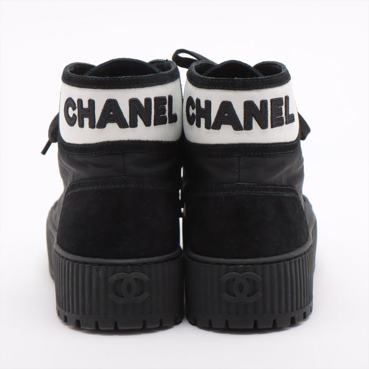 Top Quality Chanel Coco Leather X Fabric High-Cut Sneaker 35  Black G38091