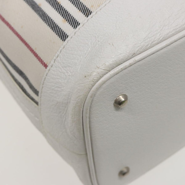 Burberry Shoulder Bag Canvas Leather White Auth 78965