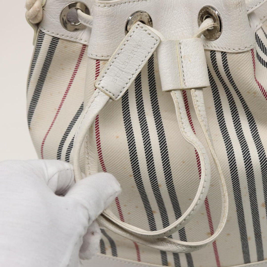 Burberry Shoulder Bag Canvas Leather White Auth 78965