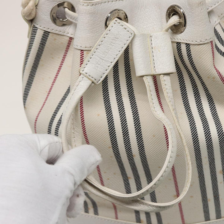 Burberry Shoulder Bag Canvas Leather White Auth 78965