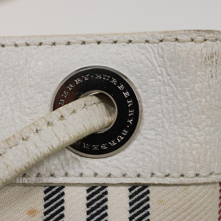 Burberry Shoulder Bag Canvas Leather White Auth 78965