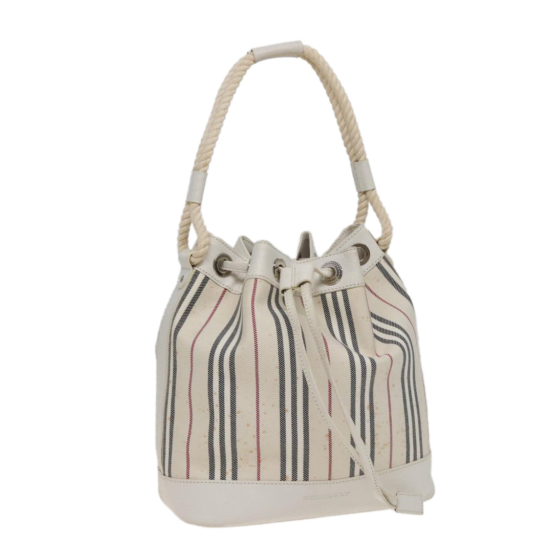 Burberry Shoulder Bag Canvas Leather White Auth 78965