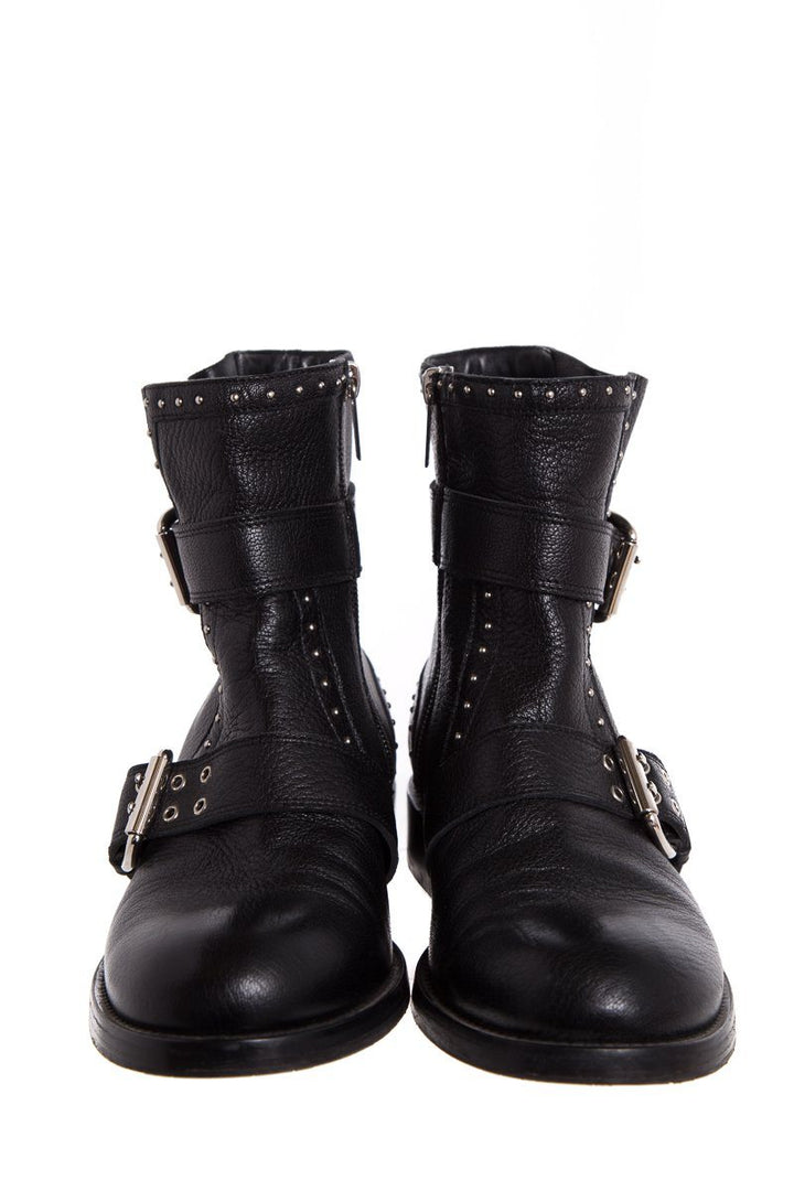 Jimmy Choo Black Leather & Silver Studded Boots SZ 37