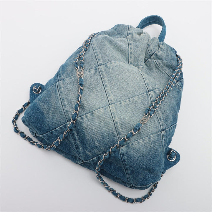 Top Quality Chanel 22 Backpack Denim Chainsaw Blue Silver  AS3859