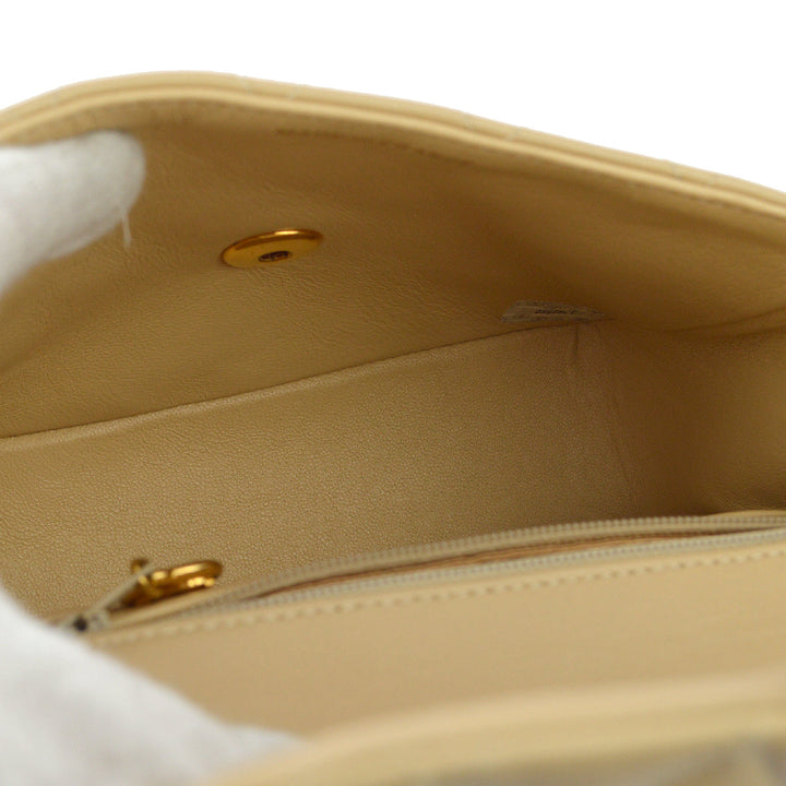 Top Quality Chanel * Beige Lambskin Mini Classic Square Flap Shoulder Bag 17