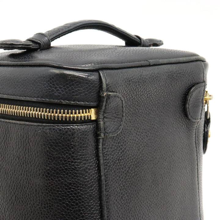 Top Quality Chanel Top Quality Chanel Caviar S Cocomark Vanity Bag Handbag Cosmetic Bag Cosmetic Leather Black Gold  A01998