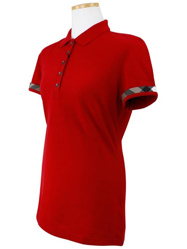 Burberry WoMen's Check Sleeve Short Sleeve Polo Shirt Red