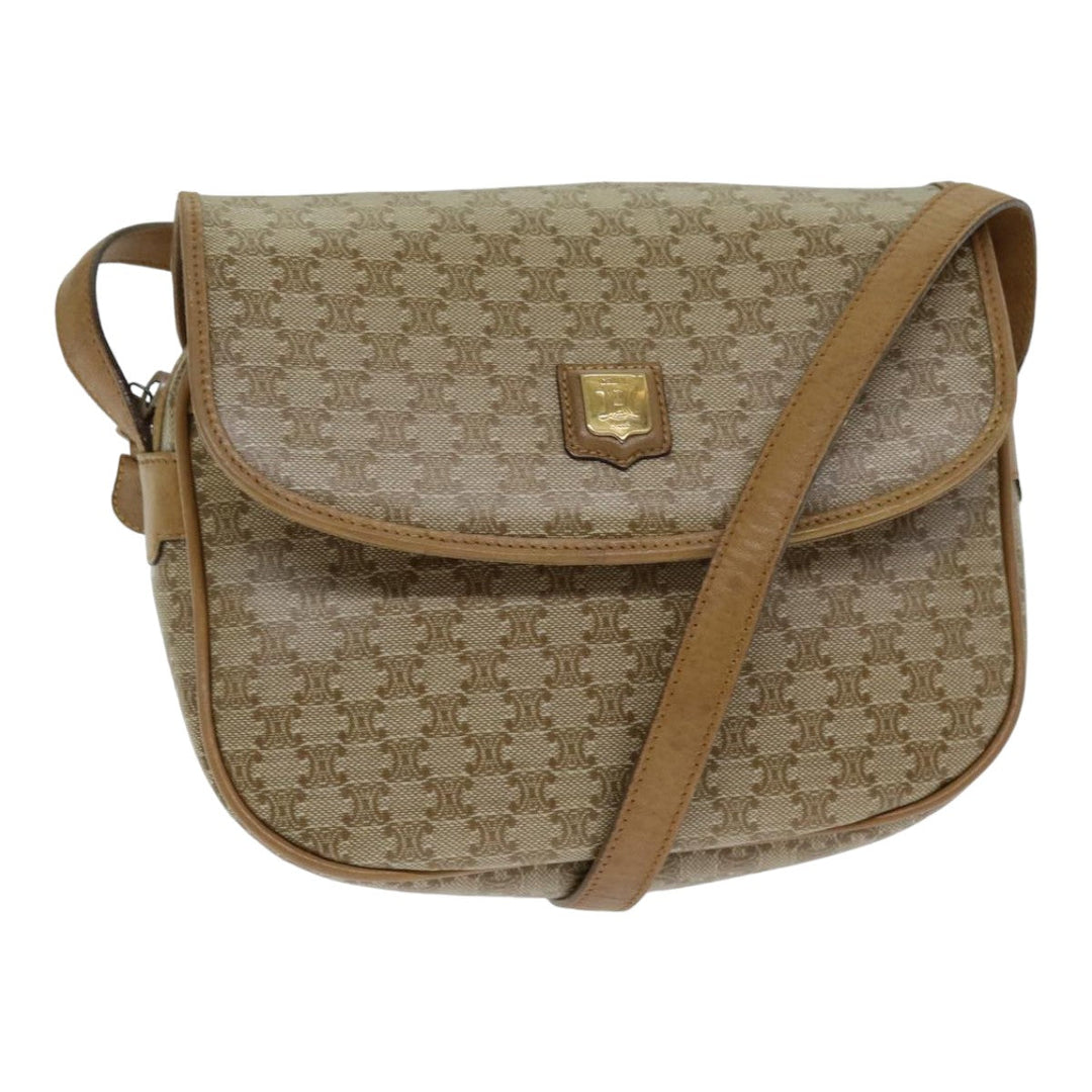 Celine Macadam Canvas Shoulder Bag Beige Auth 79104
