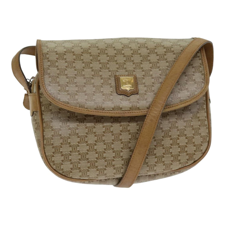 Celine Macadam Canvas Shoulder Bag Beige Auth 79104