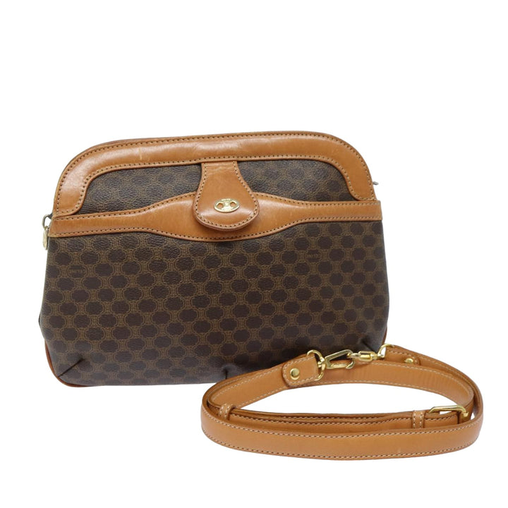 Celine Macadam Canvas Shoulder Bag PVC Leather Brown Auth 79129