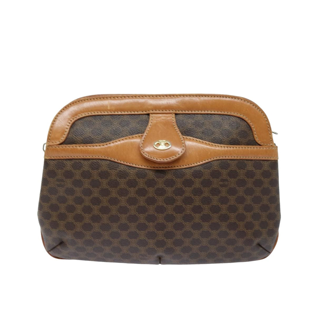 Celine Macadam Canvas Shoulder Bag PVC Leather Brown Auth 79129