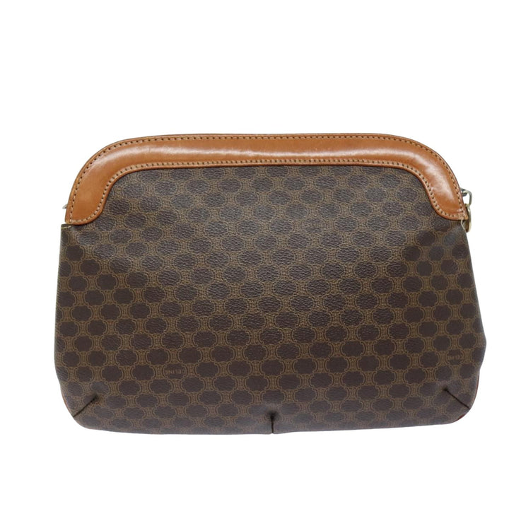 Celine Macadam Canvas Shoulder Bag PVC Leather Brown Auth 79129