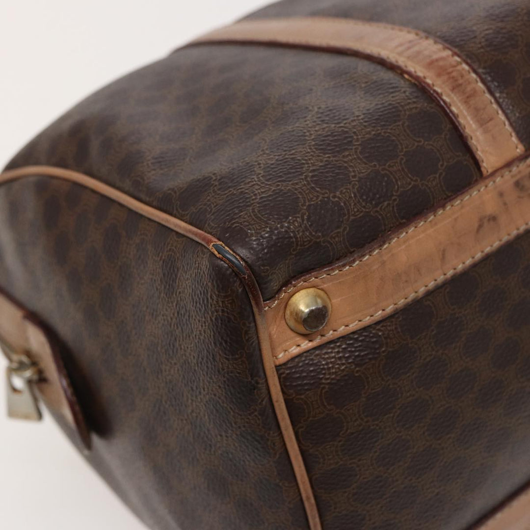 Celine Macadam Canvas Boston Bag PVC Leather Brown Auth 79183