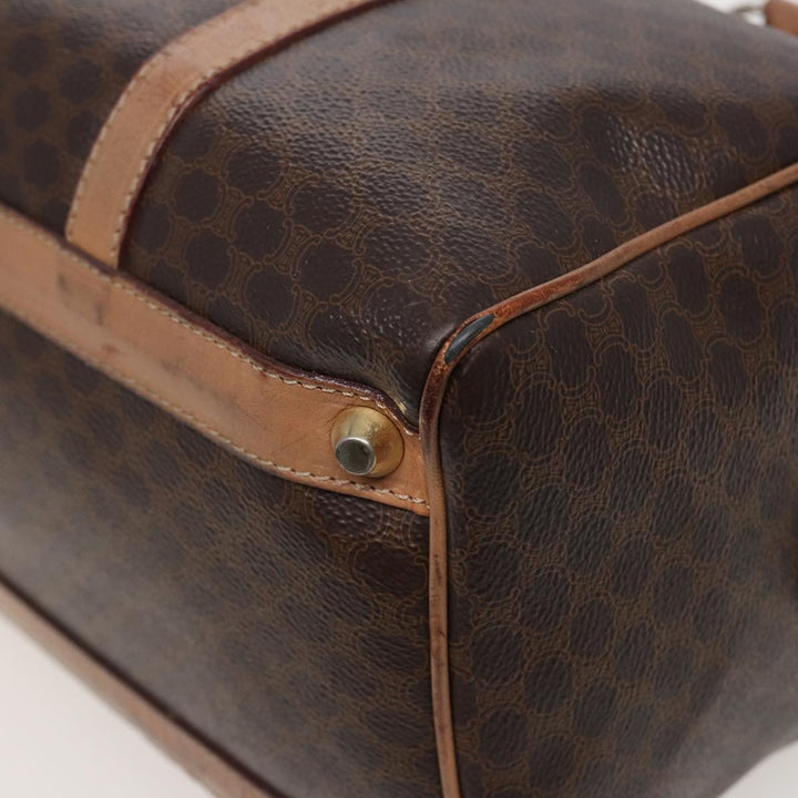 Celine Macadam Canvas Boston Bag PVC Leather Brown Auth 79183