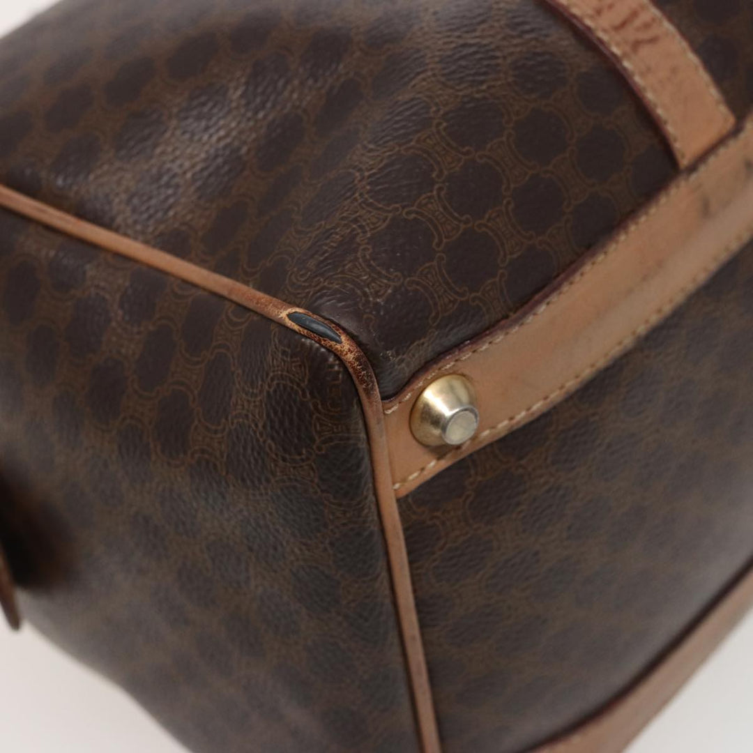Celine Macadam Canvas Boston Bag PVC Leather Brown Auth 79183