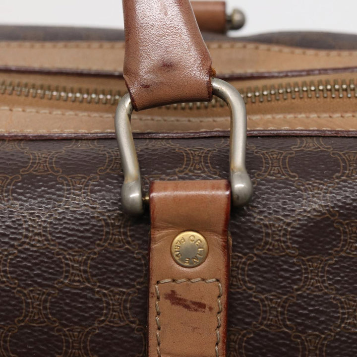 Celine Macadam Canvas Boston Bag PVC Leather Brown Auth 79183