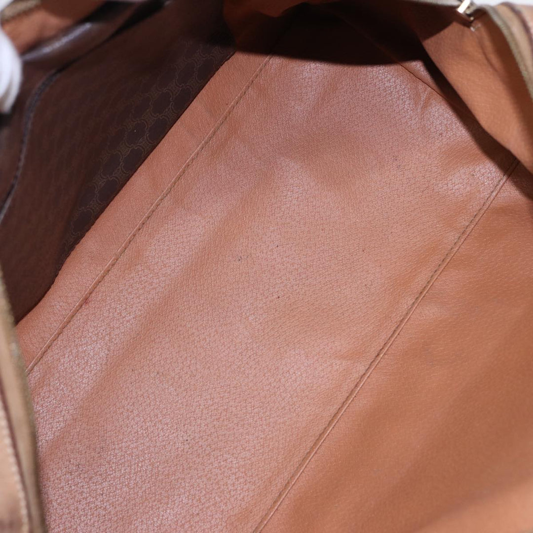 Celine Macadam Canvas Boston Bag PVC Leather Brown Auth 79183