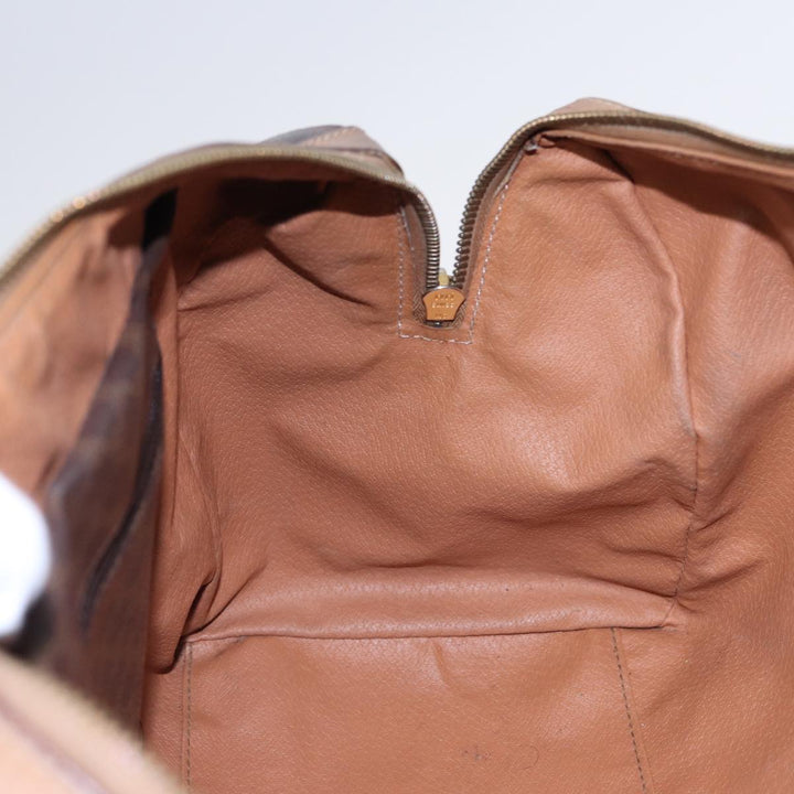 Celine Macadam Canvas Boston Bag PVC Leather Brown Auth 79183