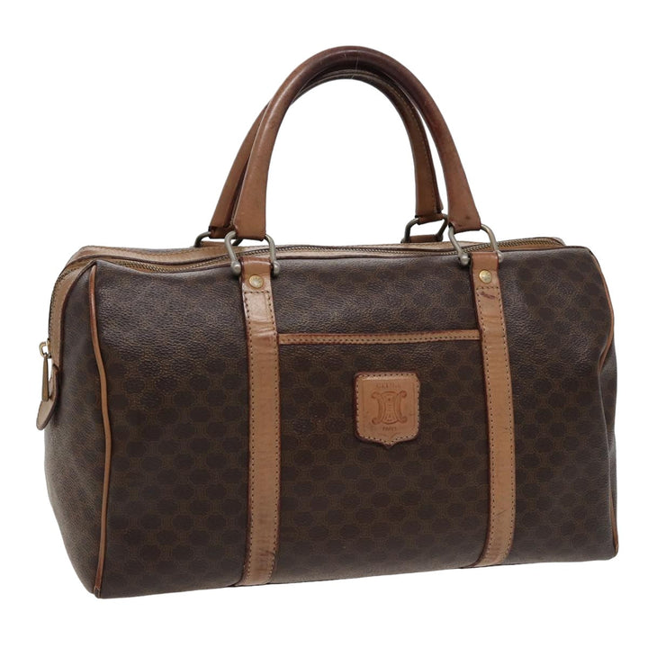 Celine Macadam Canvas Boston Bag PVC Leather Brown Auth 79183
