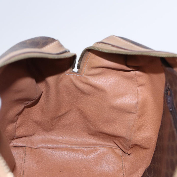 Celine Macadam Canvas Boston Bag PVC Leather Brown Auth 79183