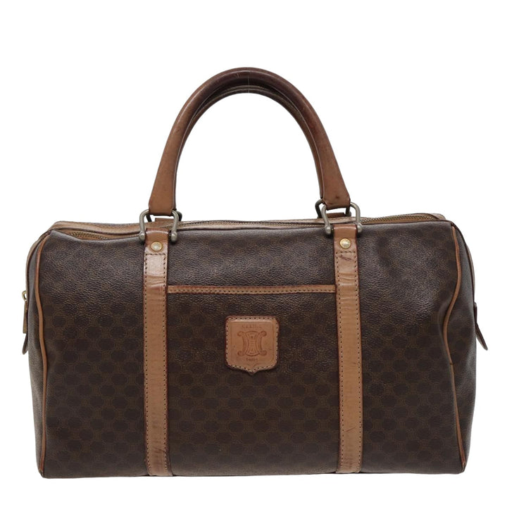 Celine Macadam Canvas Boston Bag PVC Leather Brown Auth 79183