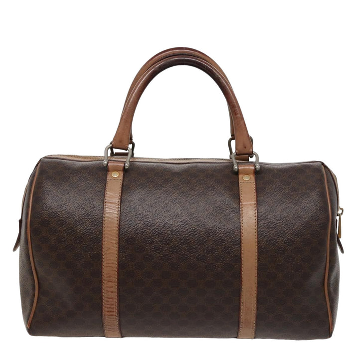 Celine Macadam Canvas Boston Bag PVC Leather Brown Auth 79183