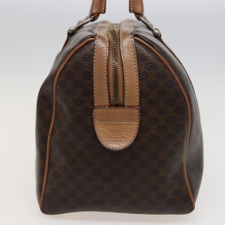 Celine Macadam Canvas Boston Bag PVC Leather Brown Auth 79183