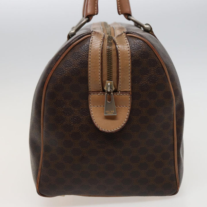 Celine Macadam Canvas Boston Bag PVC Leather Brown Auth 79183